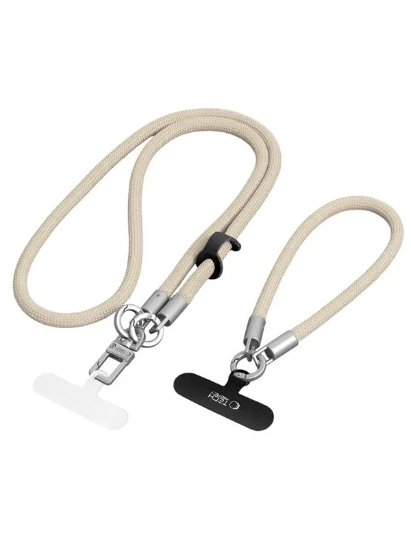 Tech-Protect C10S Crossbody Phone Lanyard (114 cm) + Wrist Lanyard (31 cm) - Beige-Titanium