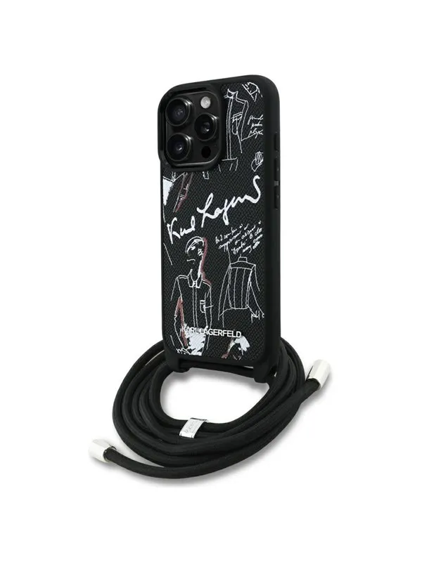 Karl Lagerfeld Crossbody Grained Pattern & Logo Case for iPhone 16 Pro - Black