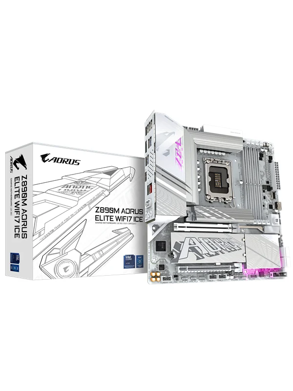 GIGABYTE Z890M AORUS ELITE WIFI7 ICE Hovedkort - Intel Z890 - Intel LGA1851 socket - DDR5 RAM - Micro-ATX