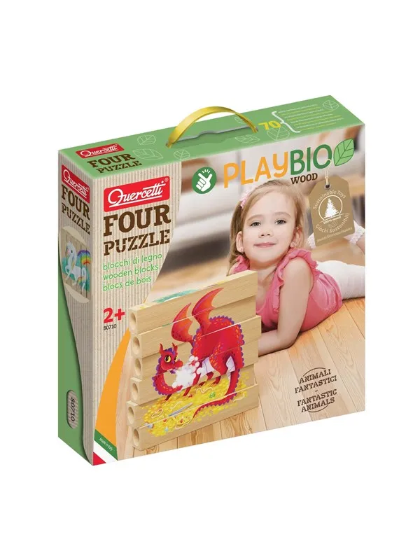 Quercetti PlayBio Four Wooden Puzzles: Fantastic Animals