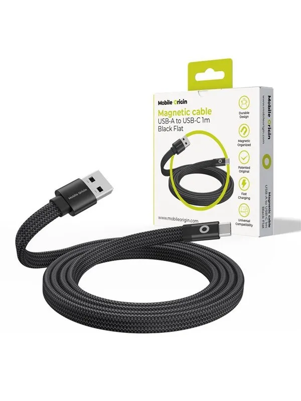 Mobile Origin Magnetic Flat Patented Original Cable USB-A to USB-C 1m - black