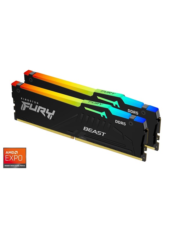 Kingston FURY Beast RGB DDR5-5600 - 64GB - CL36 - Dual Channel (2 pcs) - AMD EXPO & Intel XMP - Svart med RGB