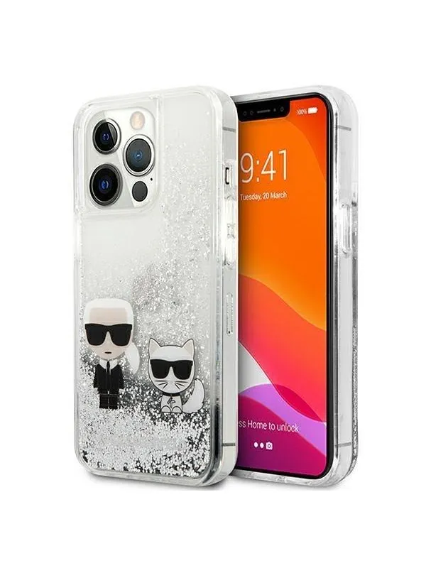 Karl Lagerfeld Liquid Glitter Karl&Choupette case for iPhone 13 Pro / 13 6.1" - silver