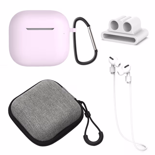 For AirPods 4 5 stk Tilbehør Veske Oppbevaringsboks Halsstropp Hodetelefonholder Nøkkelring - Lilla