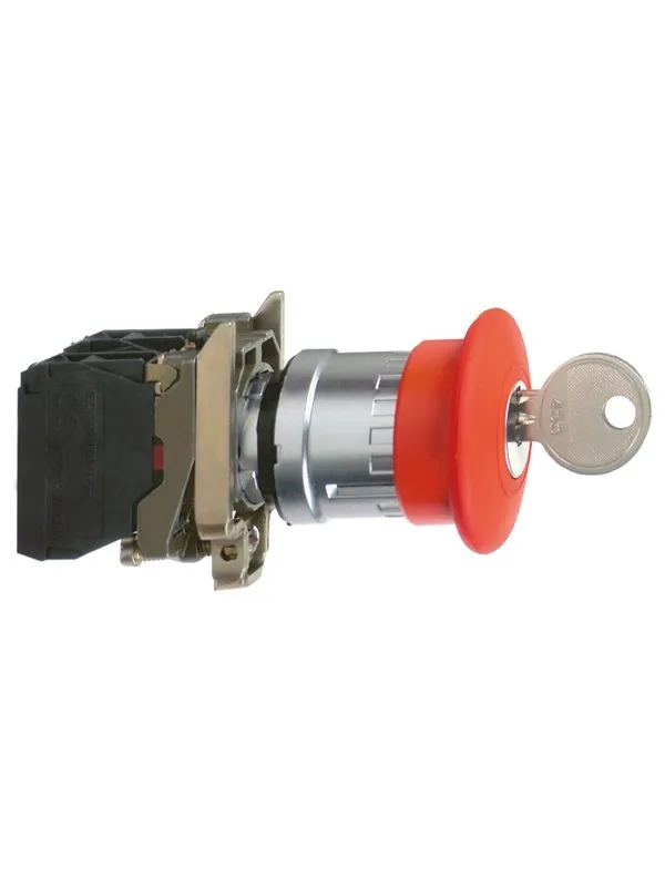 Schneider Electric Harmony emergency stop complete with ø40 mm toad head in red with push / turn function with key (ronis 455) and 1xno + 1xnc xb4bs9445