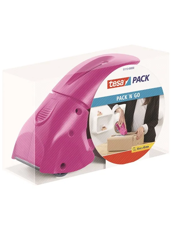 tesa Hand dispenser Pack-n-go for packaging tape Pink