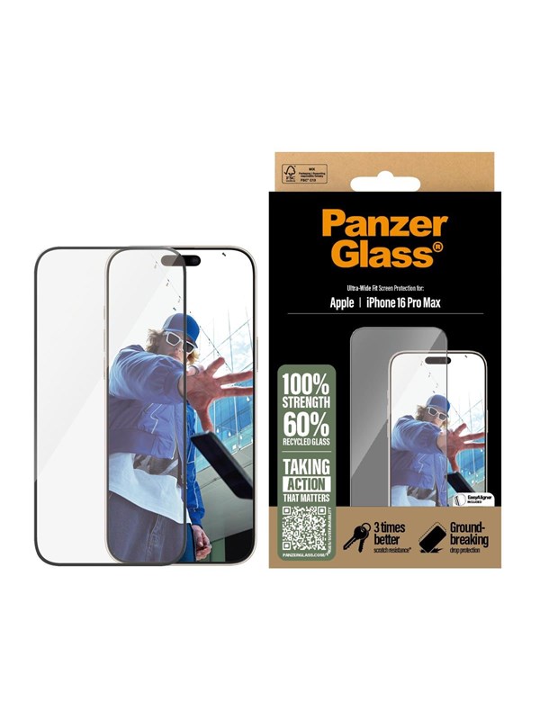 PanzerGlass Screen Protector iPhone 16 Pro Max | Ultra-Wide Fit