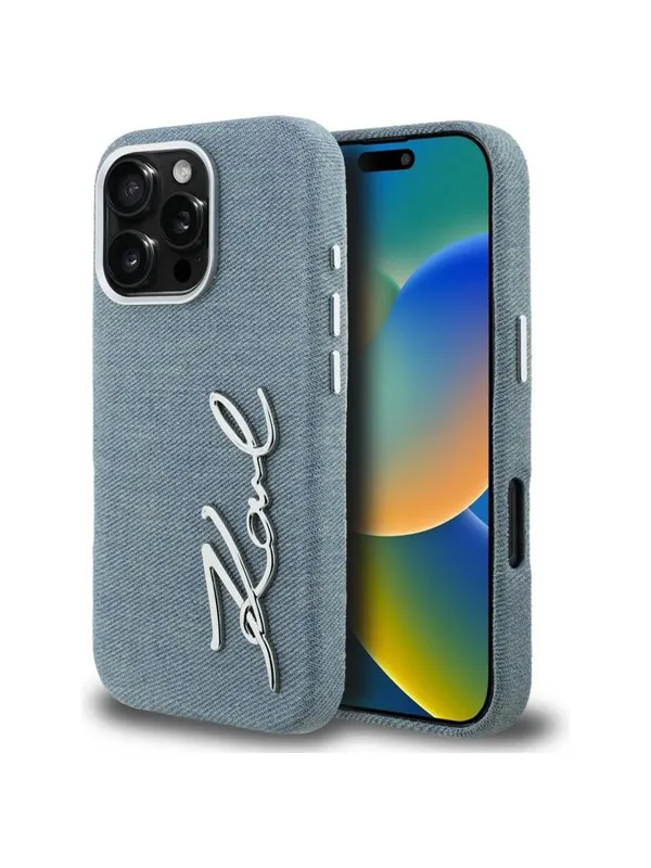 Karl Lagerfeld FW Jeans Signature Logo iPhone 16 Pro Max Case - Blue