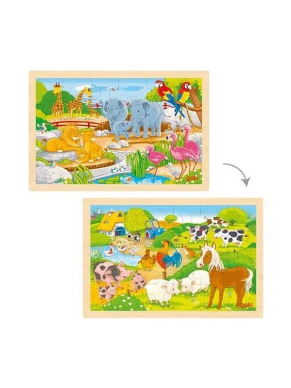 Goki Wooden Jigsaw Puzzle - Farm and Zoo - 24 pcs. Tre