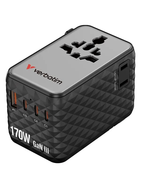 Verbatim Charge 'n' Travel 170W Universal Travel Adapter - Black