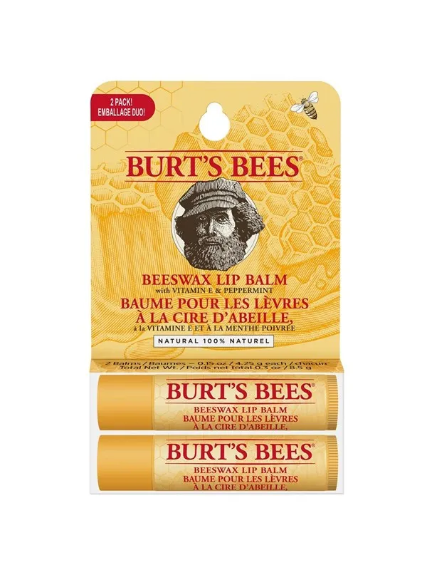 Burt's Bees Uni Beeswax Lip Balm Tube Blister Twin Pack