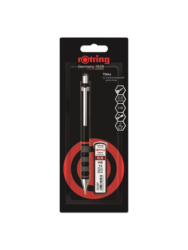 Rotring Tikky Mechanical Pencil Set | 0.5 mm | Lead Refills | Black Barrel