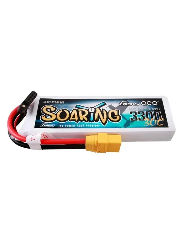 Gens ace &Tattu G-Tech Soaring 3300mAh 11.1V 30C 3S1P Lipo Battery Pack with XT90 plug