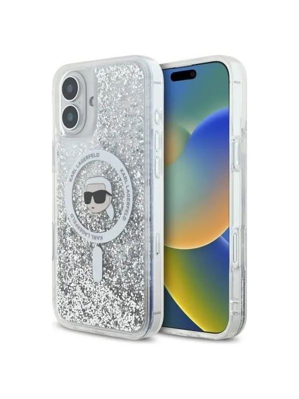 Karl Lagerfeld Liquid Glitter Karl Head Magsafe iPhone 16 Case - Clear