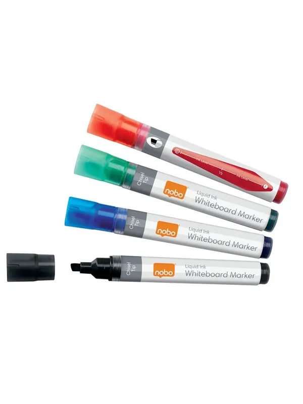Nobo flytende blekk whiteboardpenner skrå tupp 4 Pack. Assortert
