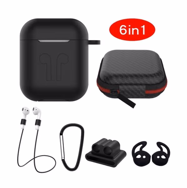 6i1 Silikonbeskyttelse med tilbehør til Apple Airpods
