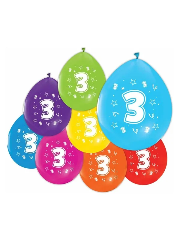 Globos - Balloons 2-sided Printed Number 3 8pcs.
