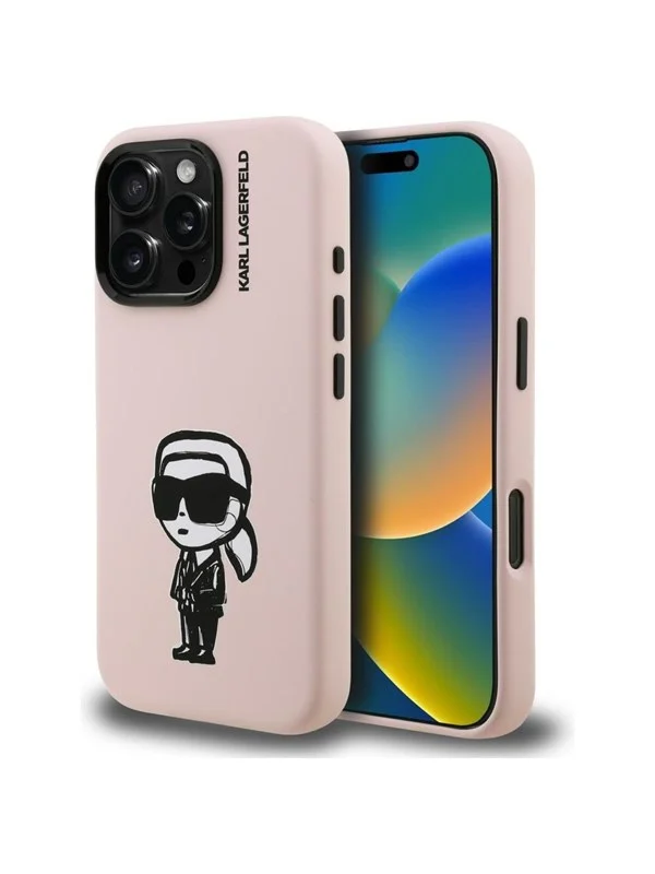 Karl Lagerfeld Silicone Karl Sketch MagSafe Case for iPhone 16 Pro Max - Pink