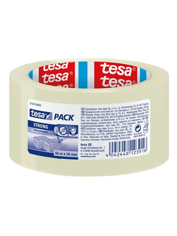 tesa Pack Strong Packaging Tape 66 m × 50 mm Transparent