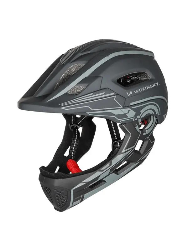 Wozinsky  Fullface Children's Bicycle Helmet with USB Rear Light 52-56 cm - Grey