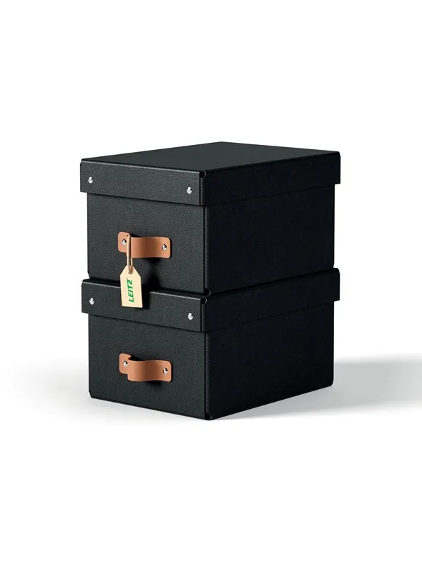 Leitz  Puro Oppbevaringsboks med lokk, liten, 7L, 100 % resirkulert kartong, pakke med 2, sort