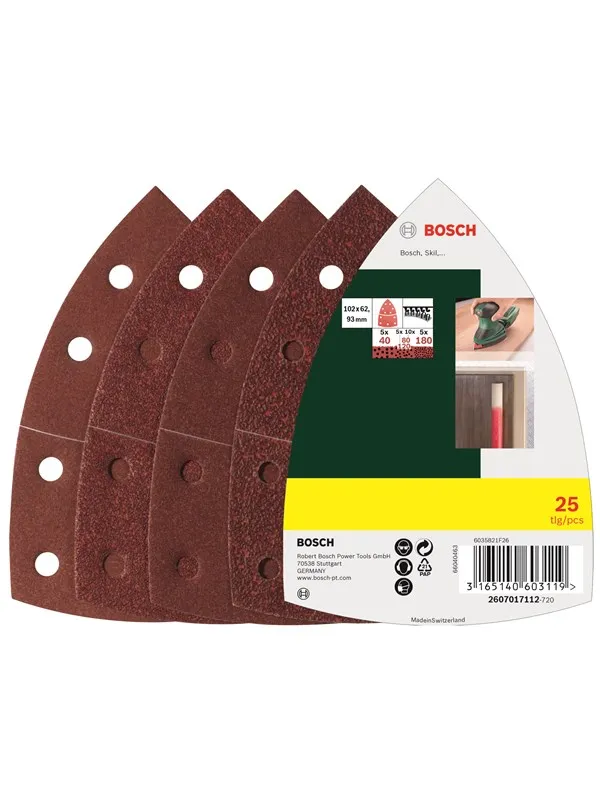 Bosch 25-delers slipepapirsett til multisliper, korning 40, 80, 120, 180 G= 40, 80, 120, 180