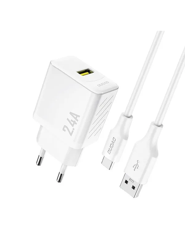 Dudao  A23TEU 2.4A GaN USB-A wall charger with USB-A cable - USB-C - white