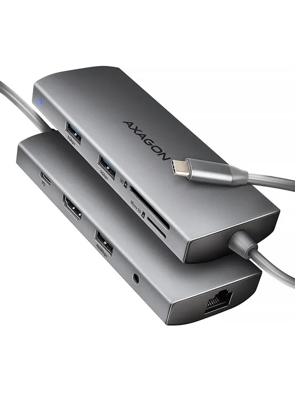 AXAGON SuperSpeed USB-C Hub USB-hub - USB 3.2 - 9 porter - Grå