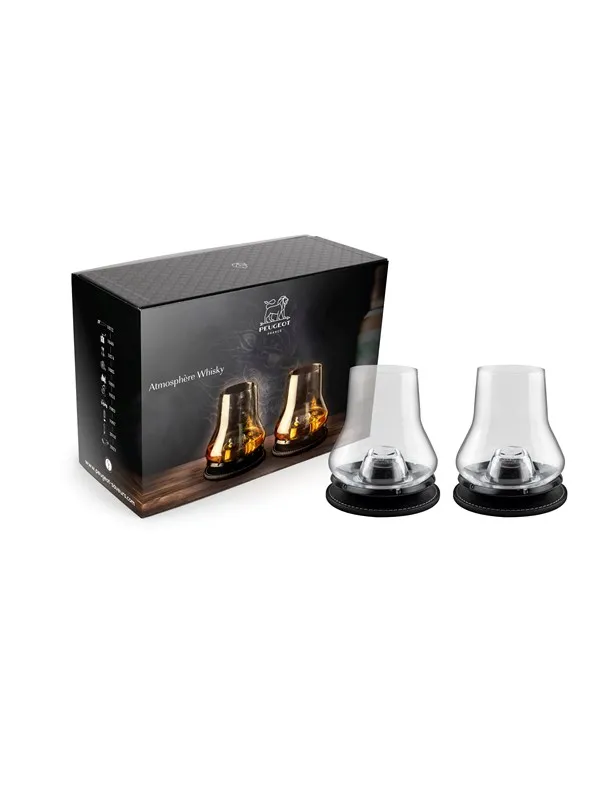 Peugeot Atmosphere 2 Whisky tasting sets with matte black chilling bases