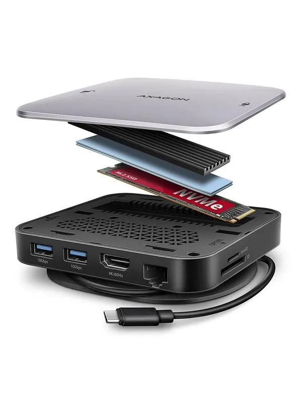 AXAGON UFO 9-in-1 USB-C 10 Gbps HUB USB-hub - USB 3.2 - 8 porter - Svart