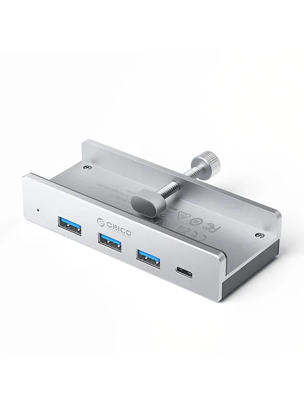 ORICO MH4PC Hub Clamp-Mounted USB-C / 3x USB-A 3.0 + 1x USB-C 3.0 - Silver USB-hub - USB 3.0 - 4 porter - Grå