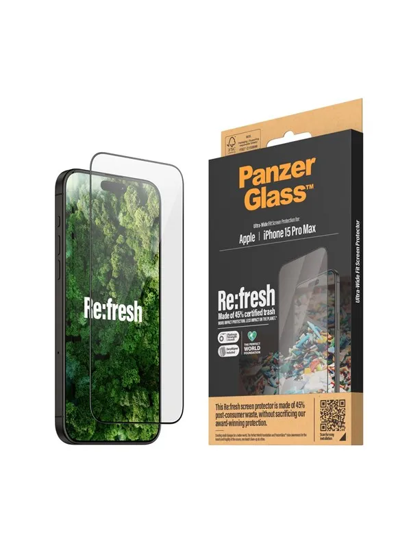 PanzerGlass Re:fresh Screen Protector iPhone 15 Pro Max | Ultra-Wide Fit w. EasyAligner