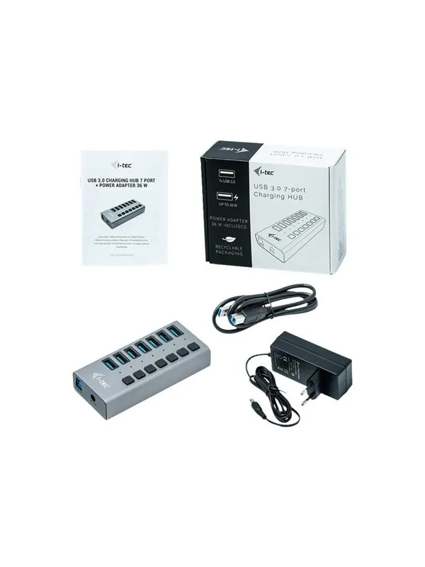 I-Tec USB 3.0 Charging HUB 7-Port - 36W - USB 3.0 USB-hub - 7 porter - Grå