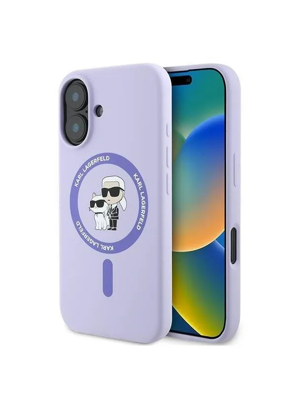 Karl Lagerfeld Silicone Karl&Choupette Heads Ring MagSafe Case for iPhone 16 Plus - Purple