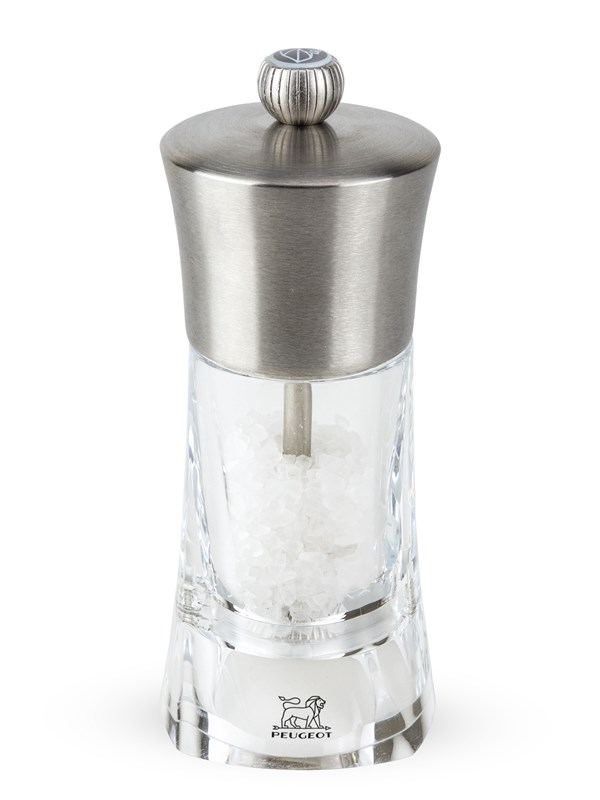 Peugeot Ouessant Salt Mill in Stainless Steel and Acrylic 14 cm
