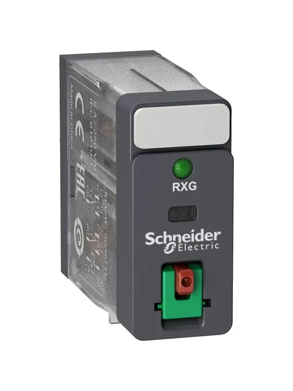 Schneider Electric RXG pin relay with test button and LED 2 C/O 5A and 24VAC