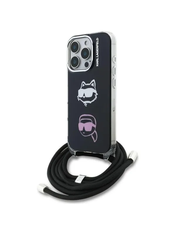 Karl Lagerfeld IML Crossbody Karl&Choupette Head Case for iPhone 16 Pro Max - Black