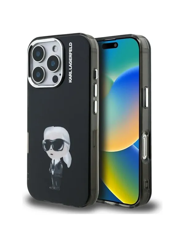 Karl Lagerfeld IML Aquarelle Karl & Logo MagSafe Case for iPhone 16 Pro - Black