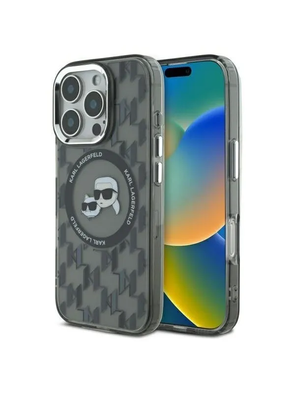 Karl Lagerfeld IML Monogram Karl & Choupette Head MagSafe iPhone 16 Pro Case - Black
