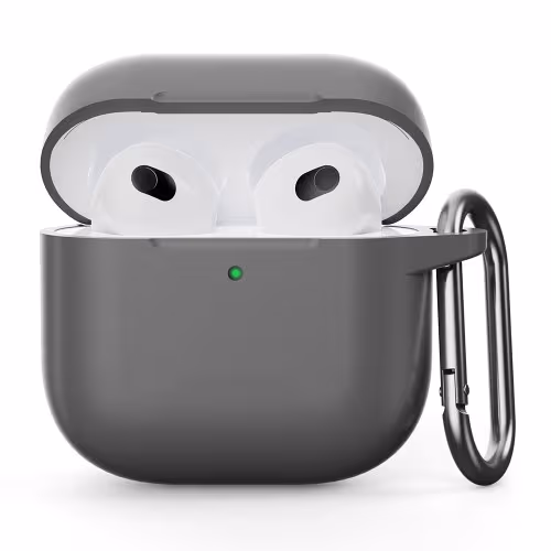 For AirPods 4 silikonetui integrert Bluetooth - hodetelefondeksel med krok - grå