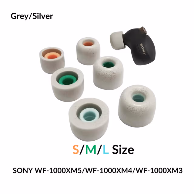 Sony WF-1000XM4 øreputer minneskum av hodetelefondeler - (3 forskjellige størrelser S/M/L) - Sølv