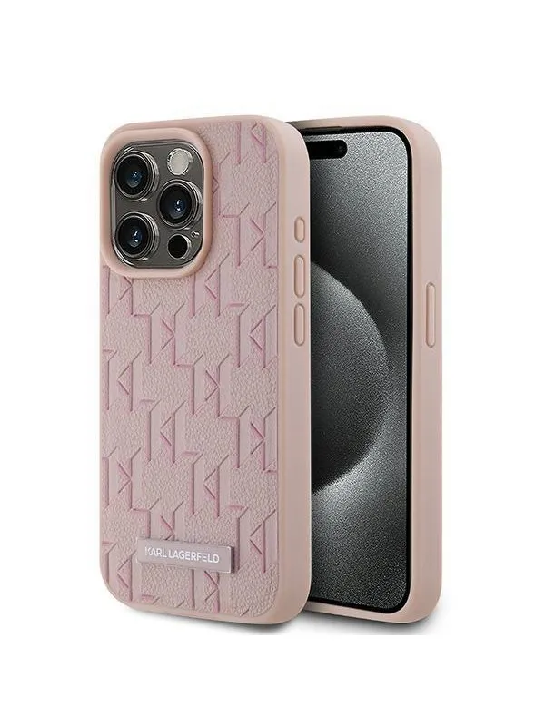 Karl Lagerfeld Leather Monogram Metal Logo case for iPhone 15 Pro - pink