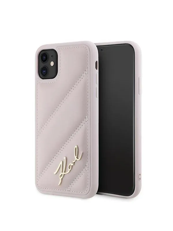 Karl Lagerfeld Diagonal Quilted Script case for iPhone 11 / Xr - pink