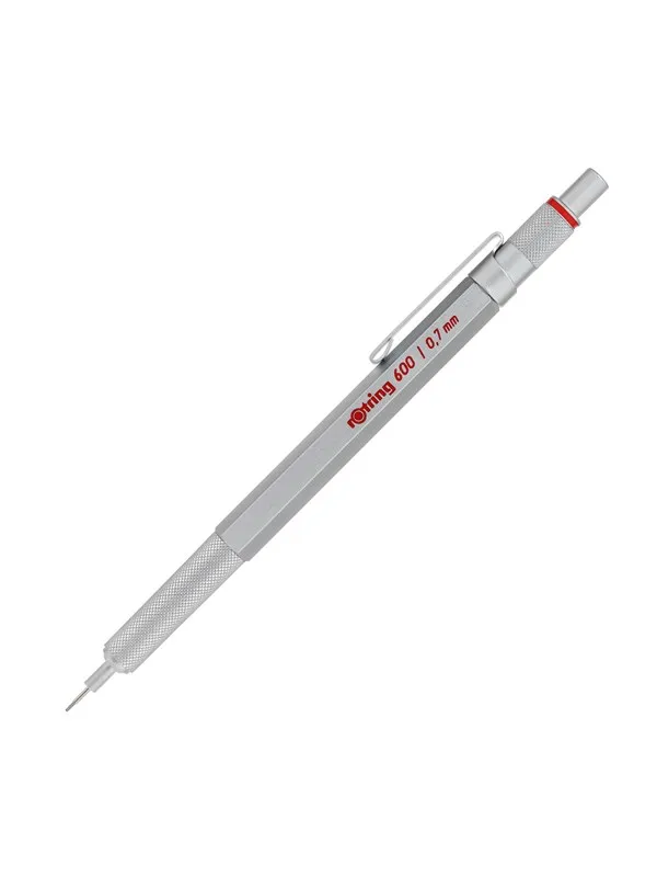 Rotring 600 Mechanical Pencil | 0.7 mm | Silver All-Metal Body Propelling Pencil | Non-Slip Knurled Grip & Hexagonal Barrel