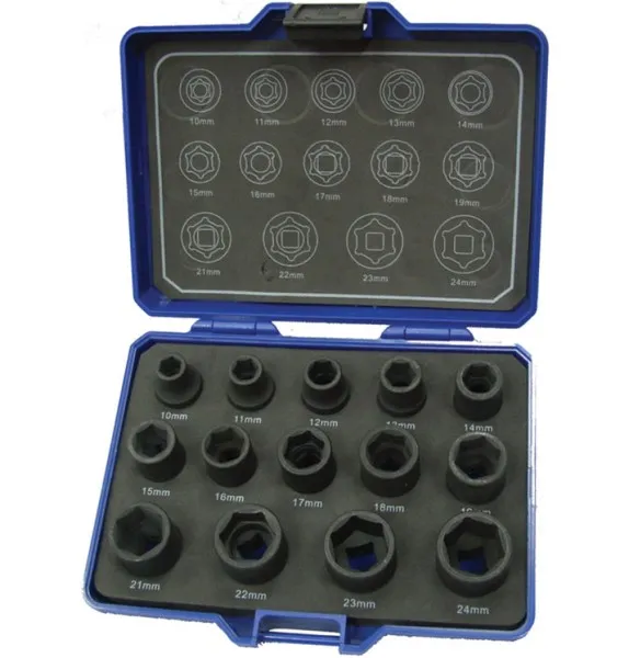 BATO Kraftpipenøkkelsett 1/2". 10-24mm kort. 14 deler.