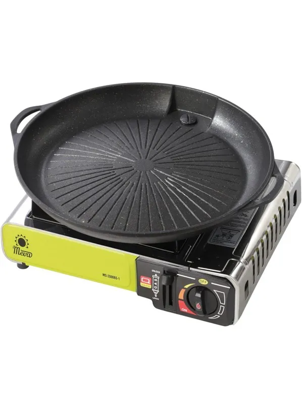 Meva Grill grate and grill pan for a gas camping stove