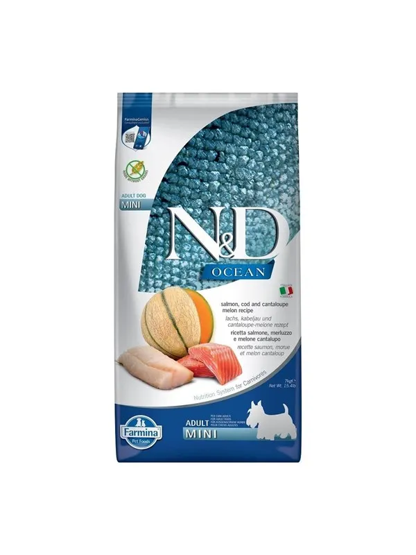 Farmina N&D Ocean Dog Salmon Cod Cantaloupe Melon Adult Mini - dry dog food - 7 kg