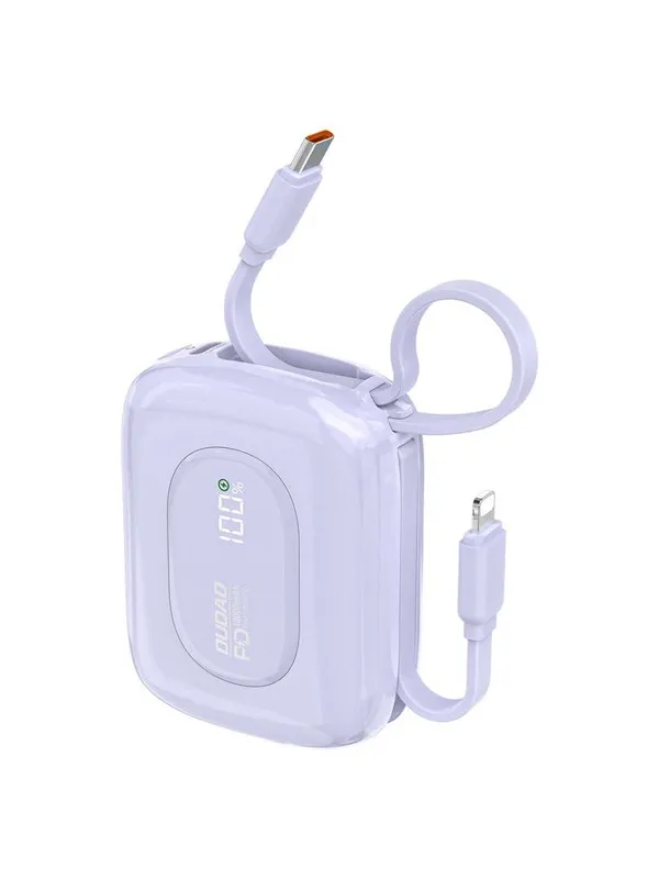 Dudao K32 22.5W 10000 mAh Powerbank with Built-in USB-C/ Lightning Cable - Purple Nødlader - Lilla - 10000 mAh