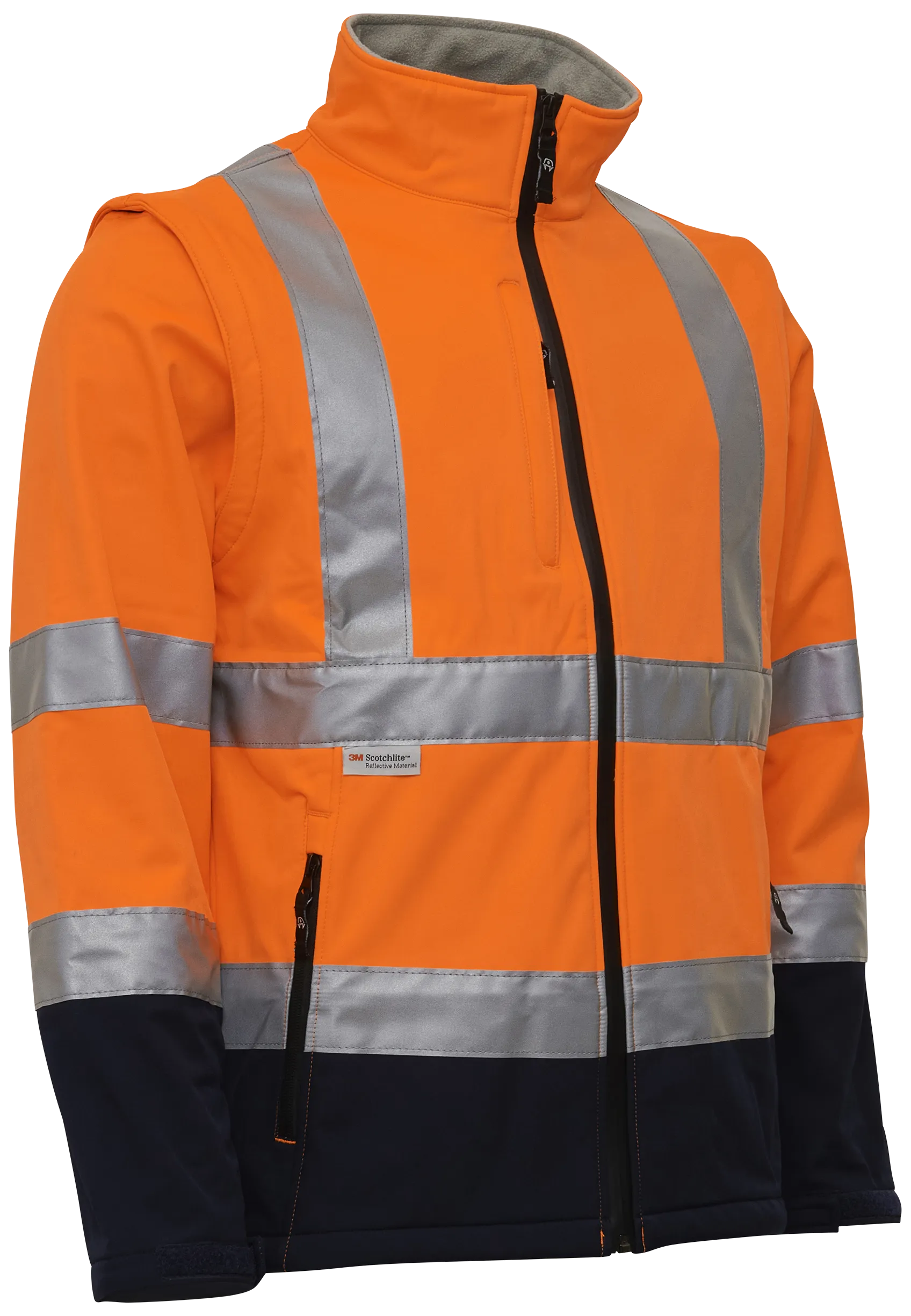 Hi-vis softshelljakke avtakbare ermer 086500R oransje/marine Str. M