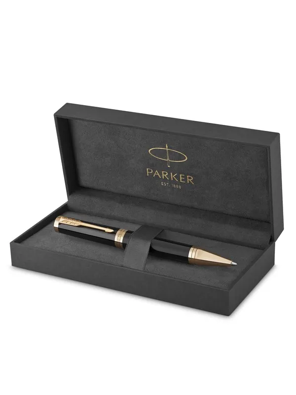 Parker Ingenuity kulepenn | Core Collection | Svart med gullkant | Middels punkt med svart blekk | Gaveeske